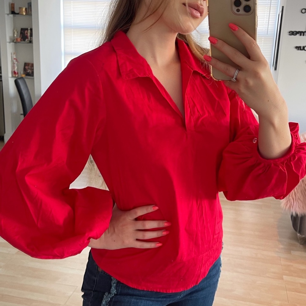 NWOT Dreams by J&S Puff Long Sleeve Top Red - Picture 5 of 5